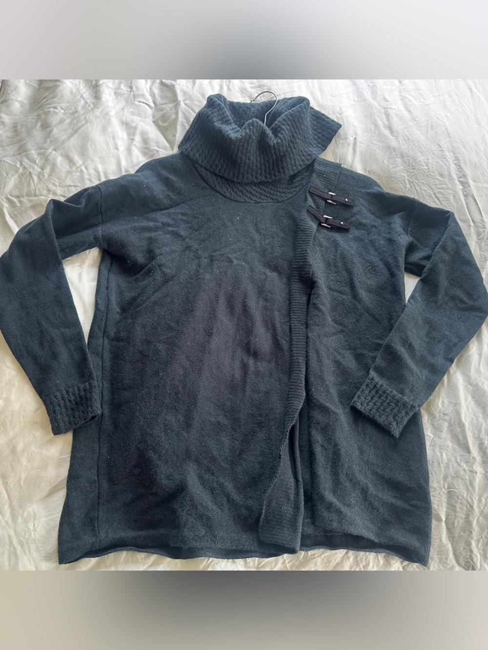 Deep Teal Green 100% extra-fine merino wool turtle/cowl-neck sweater size L